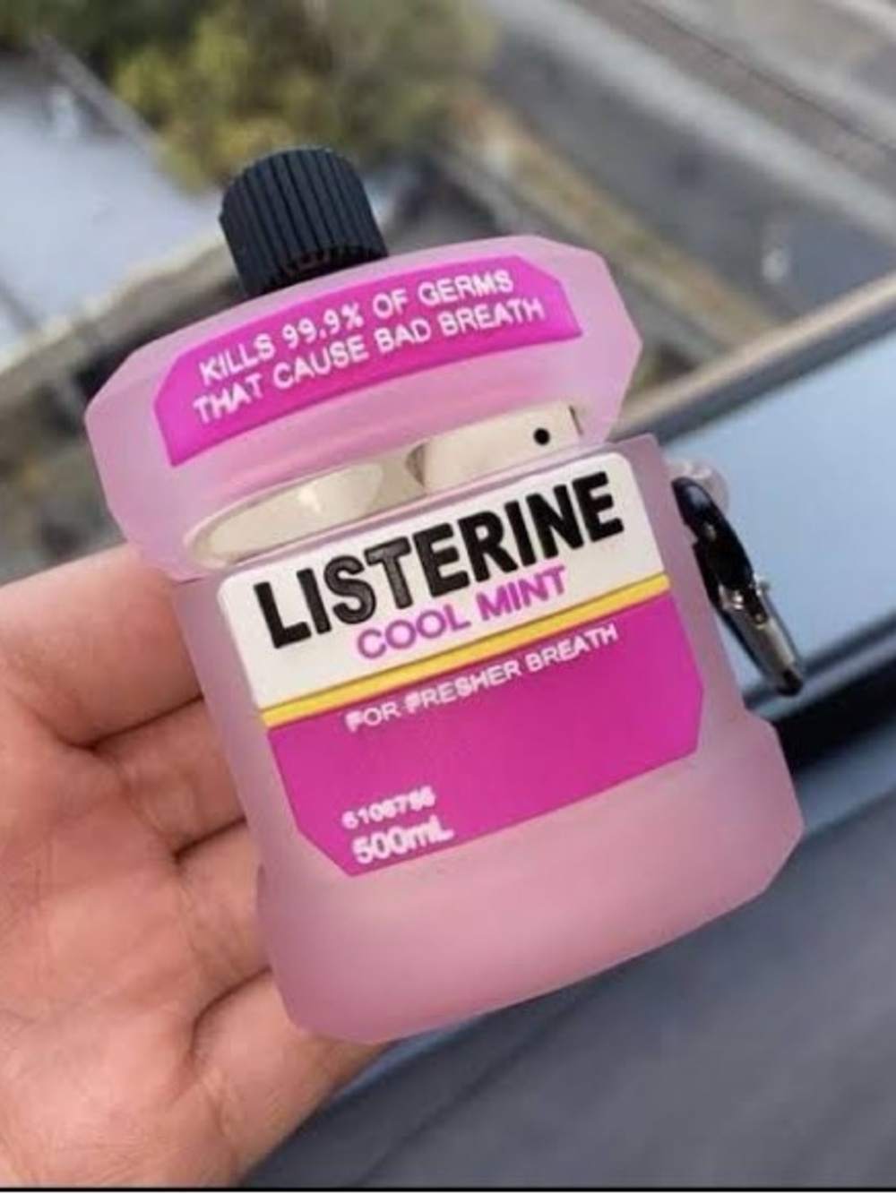 Listerine Pink Cool Mint Bottle Silicone AirPods Case